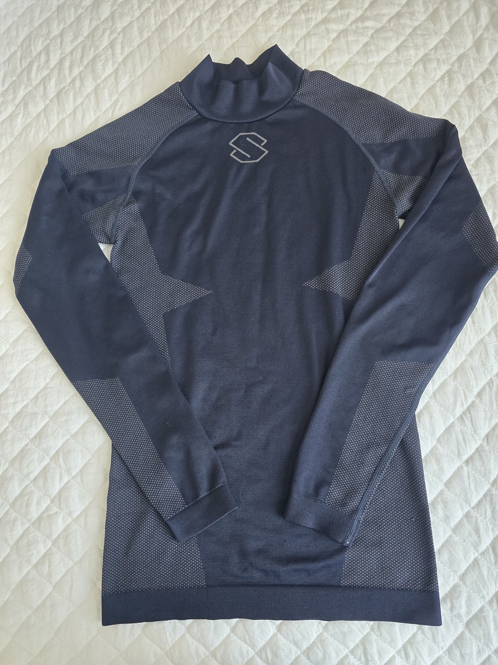 Navy Long-Sleeve Layer Top with Subtle Logo S-M